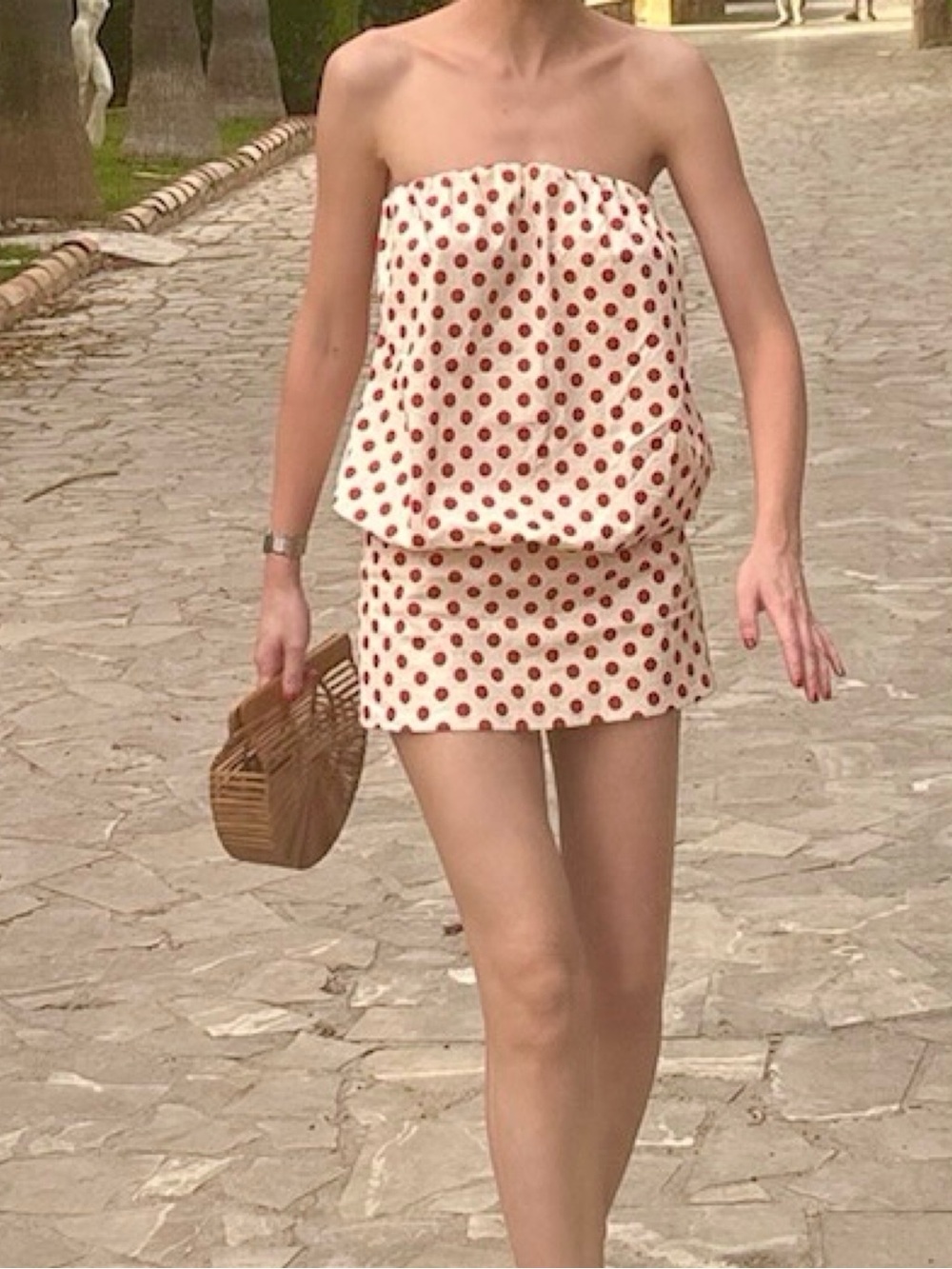 Zara Red Polka Dot Strapless Mini Dress